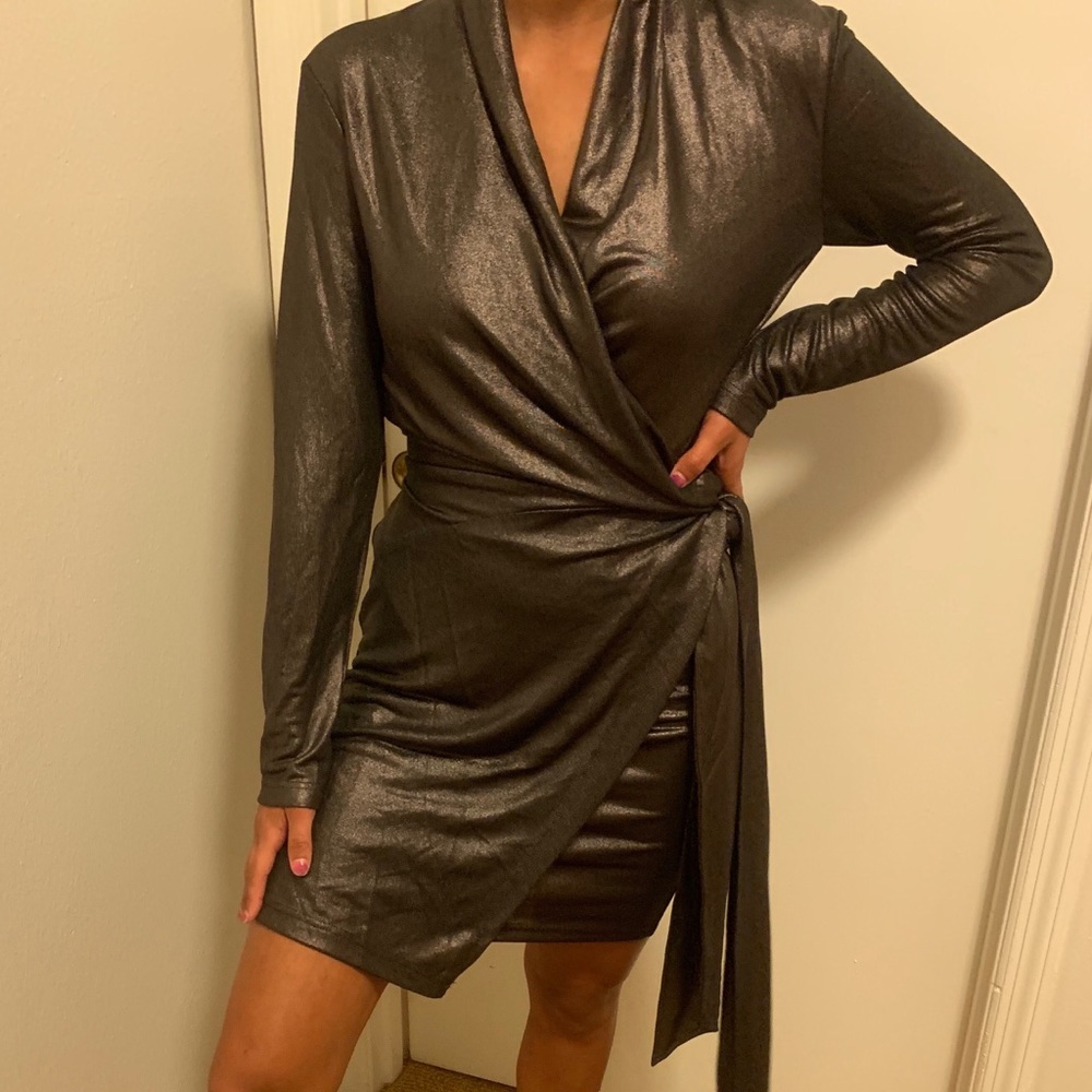 Gun metal wrap dress